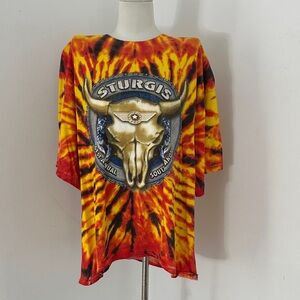 Vintage Tye Dye 2001 Sturgis Single Stitch Cowskull Tee